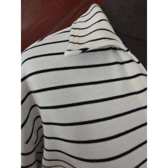 Jane & Delancey Striped Collared Short Sleeve Polo Shirt Medium White & Black - Picture 2 of 7